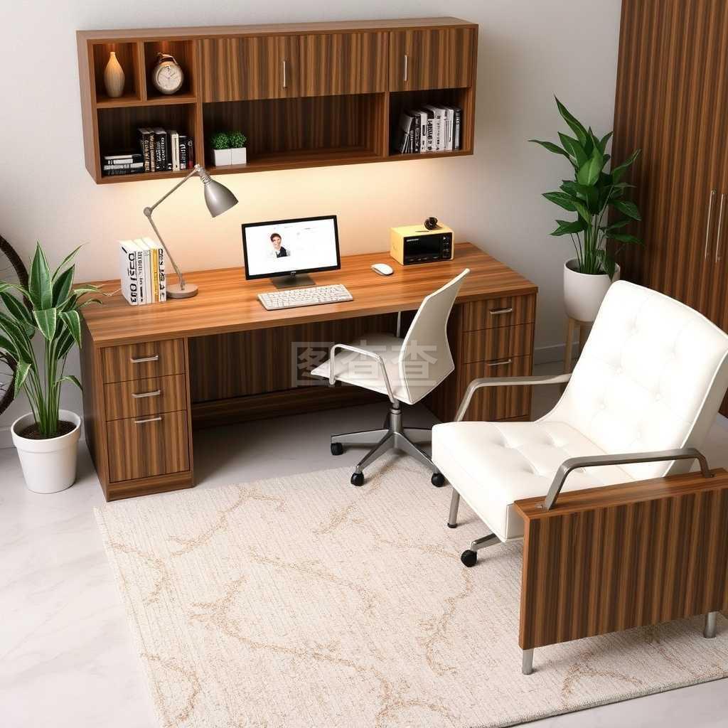 眺望云端的工作時(shí)光 帶辦公用品的木桌與頂層風(fēng)景